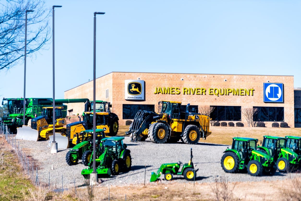 heavy construction equipment on rental business lot