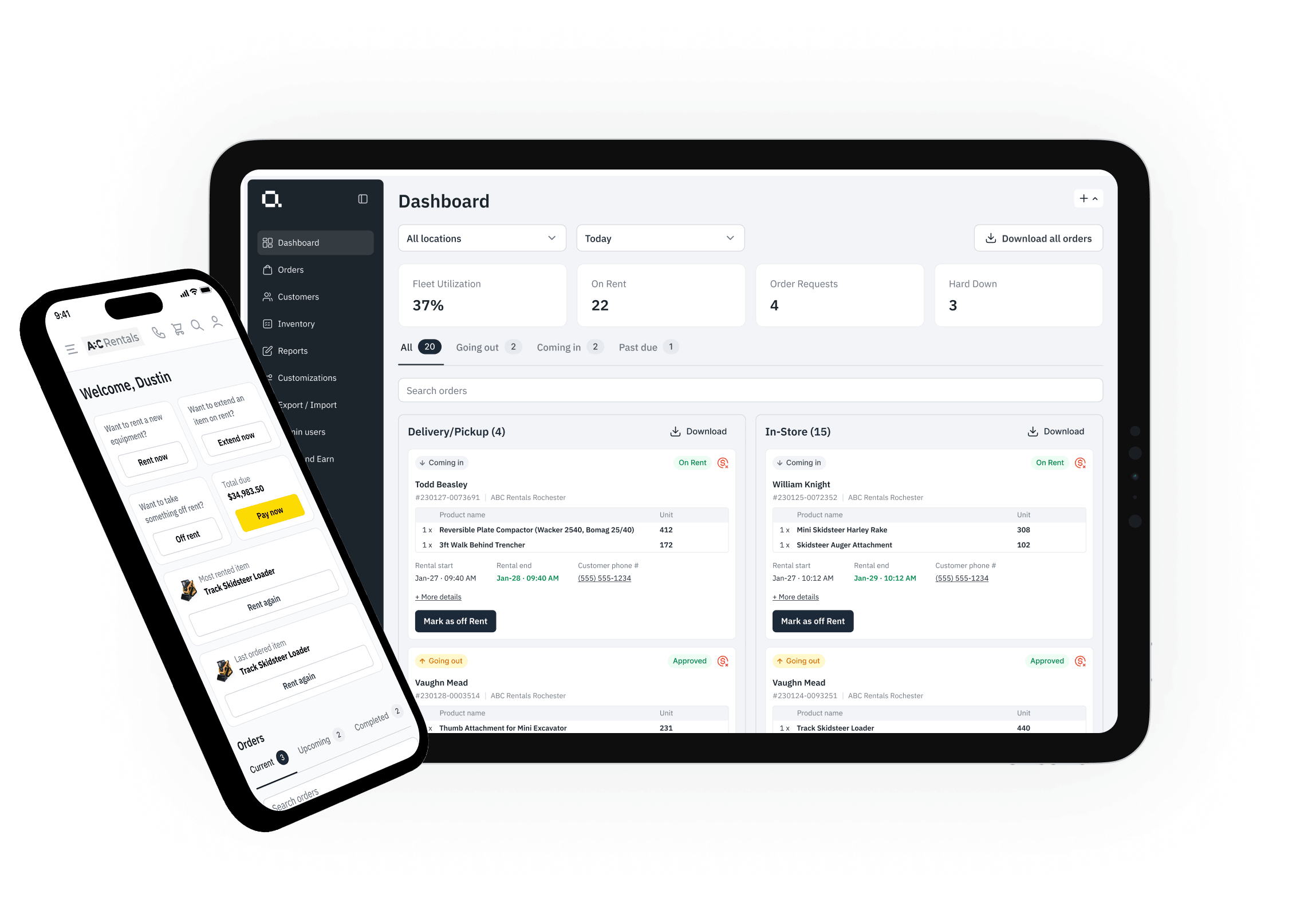 Quipli All in One Equipment Rental Software - Main Dashboard