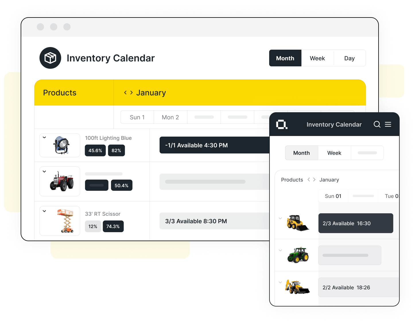 Inventory Calendar for Construction and Tool Equipment Rental
